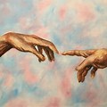 Painting of Two People Touching Fingers