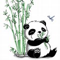 Panda Bamboo Drawing Black Background