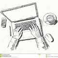 Someone Typing Computer Pencil Drawing