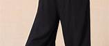 Black Linen Wide Leg Elastic Waist Pants