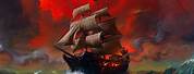 Black and Red Pirate Ship Art