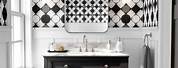 Black and White Wallpaper Accent Wall Bathroom