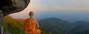 Buddhist Monk Meditating Mountain