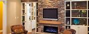 Family Room Stone Fireplace TV
