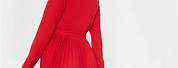 Red Cocktail Dress Pleated