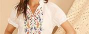 White Embroidered Blouses for Women