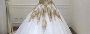 White and Gold Ball Gown Wedding Dress