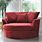 Round Swivel Chair Cuddle Sofa Leather Red