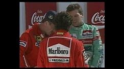 F1 Brazil 1989 - Post Race (rare footage). Mansell cuts his finger!