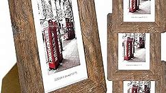 5x7 Picture Frames Set, Set of 4 Wooden Picture Frames Real Tempered Glass and Composite Wooden Rustic Rounded Corners Photo Display for Tabletop Wall Mount (Brown)