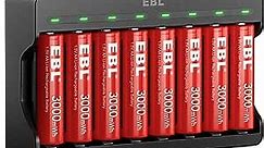 EBL 8 Pack Rechargeable Lithium AA Batteries, 1.5V 3000mWh Double a Batteries Long Lasting AA Li-ion Battery (8AA with Charger)