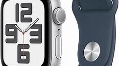 Apple Watch SE (2nd Gen) [GPS 40mm] Smartwatch with Silver Aluminum Case with Storm Blue Sport Band M/L. Fitness & Sleep Tracker, Crash Detection, Heart Rate Monitor