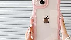 FABSPARK iPhone 13 Case,Transparent Clear Solid Color Curly Wave Frame Soft Silicone Shockproof Protective TPU Case for iPhone 13 Phone Case,Pink