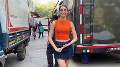 Ananya Panday looks Chic in an Orange crop top paired with Denim Skorts!