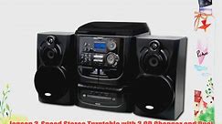 Jensen 3-Speed Stereo Turntable with 3 CD Changer and Dual Cassette Deck- Black