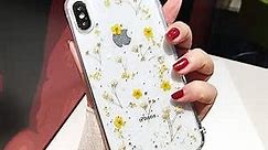 Shinymore iPhone 6s Plus Flower Case, Soft Clear Flexible Rubber Pressed Dry Real Flowers Case Girls Glitter Floral Cover for iPhone 6 Plus/6s Plus-Yellow
