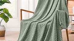 Soft Brushed Flannel Throw Blanket sage Green Fleece Blankets Chevron Pattern for Sofa, Chair, Couch - Fluffy Warm Cozy Light Green Blanket (50x60 inches) for Adults and Kids