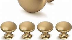 5 Pack-Brass Cabinet Knobs and Pulls Solid,Aged Gold Round Knob,Champagne Bronze Cabinet Knobs,1-1/5 Diameter