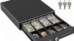 Volcora 13" Electronic Cash Register Drawer for Point of Sale (POS) System with 4 Bill 5 Coin Cash Tray, Removable Coin Compartment, 24V, RJ11/RJ12 Key-Lock, Media Slot, Black - for Small Businesses