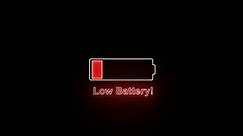 Animation icon of the low battery blinking as discharging on the black screen background.