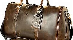 Leather Duffle Bag for Men - Full Grain Leather Travel Bag - TSA Approved Carry On Weekender Overnight Duffel Bag (Brown, 20 inches)