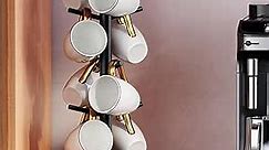 Coffee Mug Holder Tree, Upgraded 360° Rotated Coffee Cup Holder for Counter, Wood Coffee Mug Tree, Coffee Mug Rack with 8 Hooks, Coffee Mug Organizer Station, Mug Stand Coffee Bar Accessories, Black