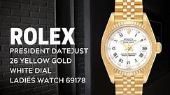 Rolex Datejust 26 Yellow Gold White Dial Ladies Watch 69178 | SwissWatchExpo