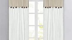 ASPMIZ Farmhouse Cotton Blend Curtains, Rustic Country Color Block Curtain Panels, Boho Button Rod Pocket Window Drapes for Bedroom Living Room Decor, Set of 2 Panels, Linen Color, 52 x 84 Inch Length