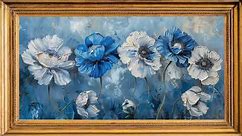 BLUE AND WHITE BLOSSOMS FRAME TV ART SCREENSAVER WALLPAPER BACKGROUND | OIL PAINTING TV ART