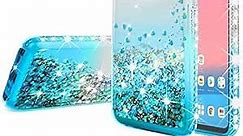 Liquid Glitter Cute Phone Case Kickstand Compatible for LG K51/Reflect Case Clear Bling Diamond Bumper Ring Stand Girls Women - Aqua/Clear