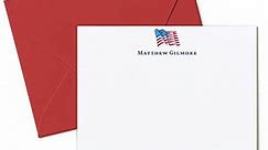 American Personalized Stationery, Patriotic Red White Blue Note Cards, 4th of July, 4.25 x 5.5 inch or 5 x 7 inch Notecards with Envelopes, American Flag Flat