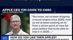 Apple CEO Tim Cook spoke with CNBC's Steve Kovach about China iPhone sales and opportunities in AI.