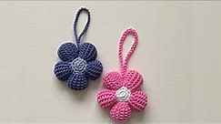 Crochet - Flower Keyring/Keychain - Tunisian Crochet