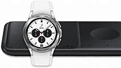 SAMSUNG Galaxy Watch 4 Classic 42mm Smartwatch LTE, Silver (US Version) Wireless Charger Fast Charge Pad Duo (2021), Black
