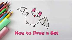 How to Draw a Bat easy step by step drawing tutorial | Cute bat for Halloween | Cartoon character