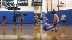 Guy backflips a dodgeball Bayonetta style