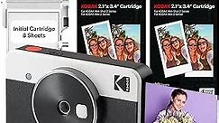 KODAK Mini Shot 2 Retro 4PASS 2-in-1 Instant Digital Camera and Photo Printer (2.1x3.4 inches) Initial 8 Sheets + 60 Sheets Bundle, White