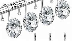 12PCS Shower Curtain Hooks Rings for Bathroom, Stainless Steel Rust Resistant Decorative Rhinestones Hangers for Shower Curtains, Clothing, Towels, etc.