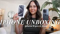 IPHONE 15 PRO UNBOXING + SETUP *black titanium* | upgrading from the iphone13 pro & comparison
