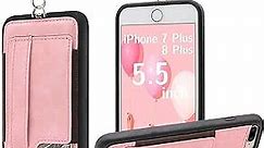 TOOVREN iPhone 8 Plus Wallet Case, iPhone 7 Plus Wallet Case with Card Holder for Anti-Lost Pink