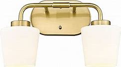 Audickic Brushed Gold Bathroom Vanity Light, Farmhouse Brass Sconces Wall Lighting with Milk White Glass, Champagne Bronze Light Fixture Over Mirror, AD-22004-2W-GD