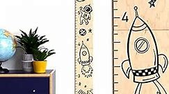 Kids Wooden Wall Growth Chart, Boys & Girls - Height Chart & Height Measurement Ruler for Wall - Kids Nursery Wall Decor & Room Hanging Wall Decor - Space Themed - Natural