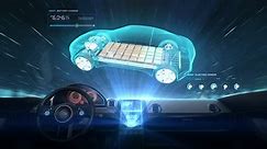 Inside of Future hybrid cars, Rotating Electronic, hybrid car, charging lithium ion battery cell. echo car. eco-friendly future car. 4k movie.