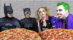 Batman, Joker - PIZZA CHALLENGE! Harley Quinn, Catwoman