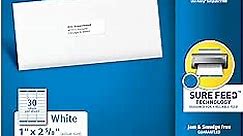 Avery Easy Peel Printable Address Labels with Sure Feed, 1" x 2-5/8", White, 3,000 Blank Mailing Labels (05160)