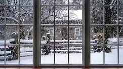 Winter Window Snow Scene Snow and Fireplace