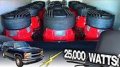 INSANE Subwoofer Demo w/ 25,000 WATT Sound System & CRAZY LOUD Car Audio BASS Install... 12 12s!!!