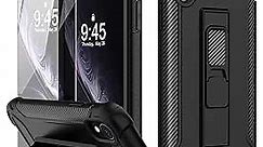 ORETECH Kickstand for iPhone XR Case, with[2 x Tempered Glass Screen Protector] 5 in 1 Military Grade Shockproof Protective Silicone TPU Bumper+Hard PC Slim Thin iPhone XR Phone Case-Black