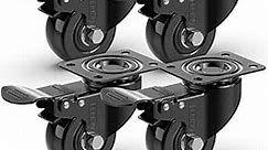 GBL 2" Heavy Duty Caster Wheels with Brakes + Screws - up to 440Lbs - Set of 4 No Floor Marks Silent Castor for Furniture - Rubbered Trolley or Pallet Swivel Wheels - Black Casters
