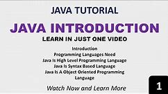 Java Introduction || Java Tutorial For Beginners || Java Full Course Video -1